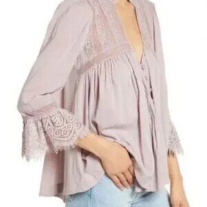 FREE PEOPLE Esme Button Up Blouse Tunic Top Size Small Lavender Color